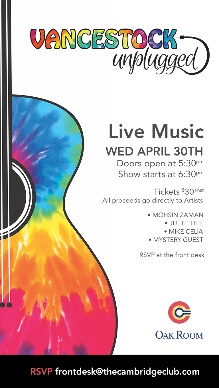 Vancestock Unplugged - April 30th, doors open at 5:30pm & show begins at 6:30pm